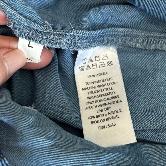 Nicole Miller Pants Women L Chambray Denim Pullon Pockets Jogger Casual Weekend - Picture 4 of 12